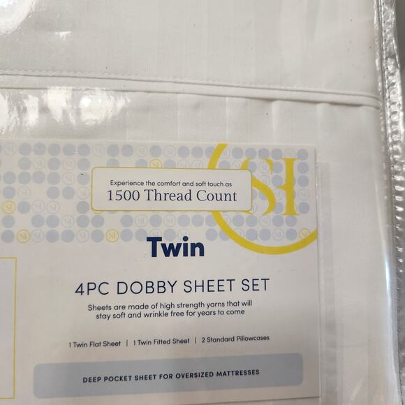 Dobby Stripe Sheets - 4 Piece 1500ct Fine Brushed Microfiber Deep Pocket - Twin - Picture 7 of 8